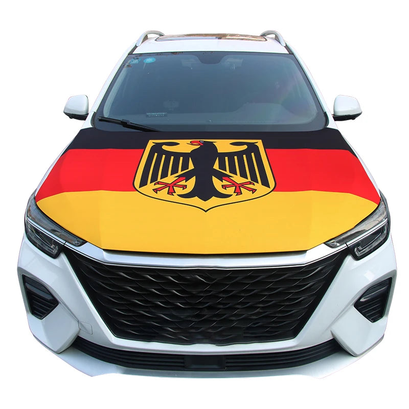 Nationale vlaggen voor auto-motorkapafdekking: België, Bosnië en Herzegovina, Polen, Duitsland, Rusland, Frankrijk (vlaggen voor decoratie).