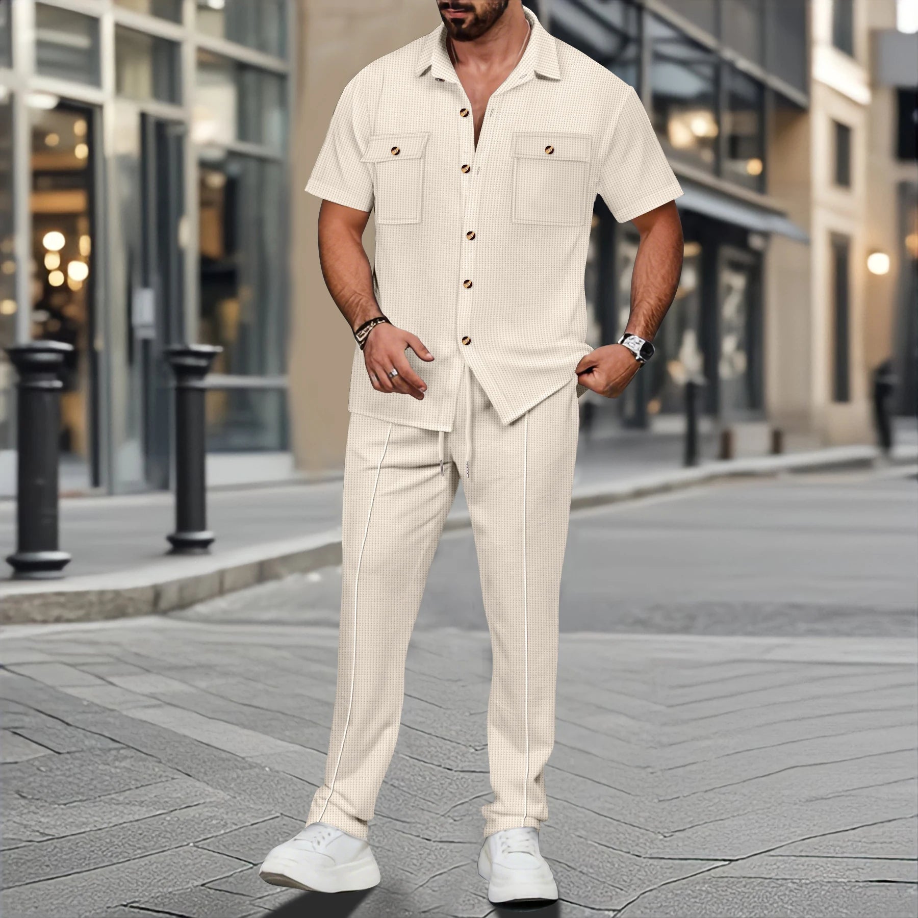 2026 Nieuwe collectie heren overhemd met knoopsluiting en lange broek, perfect voor dagelijks gebruik