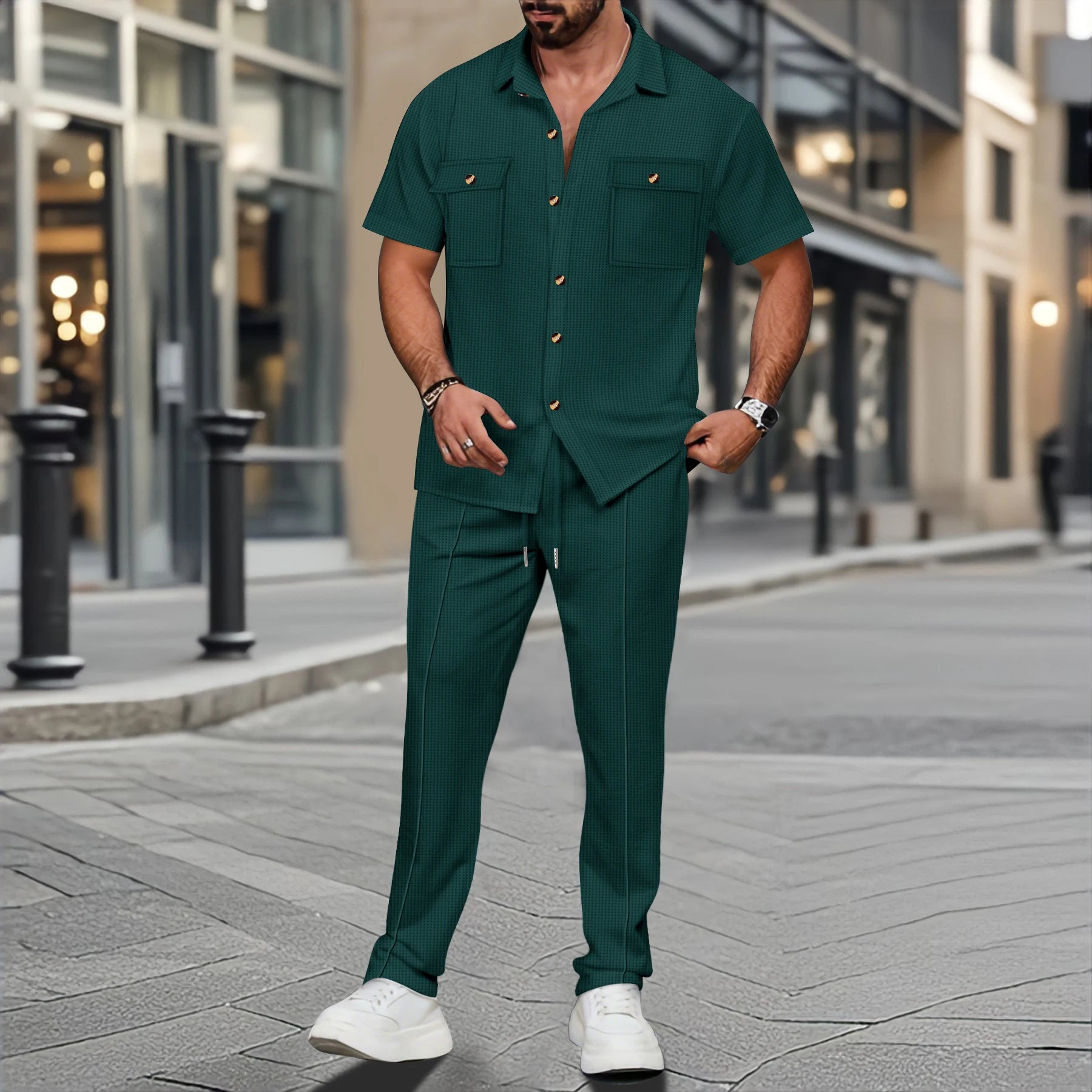 2026 Nieuwe collectie heren overhemd met knoopsluiting en lange broek, perfect voor dagelijks gebruik