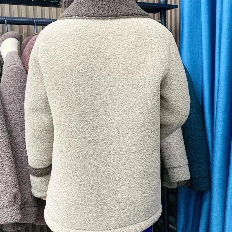 Dames Parka Nieuwe Lamswollen Jas met Fluweelgevoerde Moederbontjas