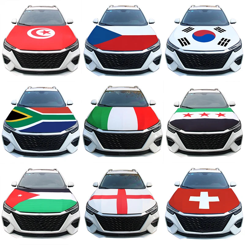 Nationale vlaggen auto motorkap afdekking Zwitserland Tunesië Syrië Italië Engeland Jordanië Zuid-Afrika Korea Tsjechische vlag decoratie