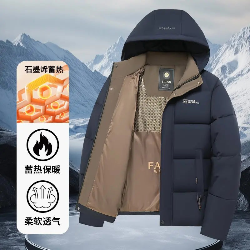 Heren winterjas, halflang, katoenen jas met afneembare capuchon, modieuze casual zakelijke stijl