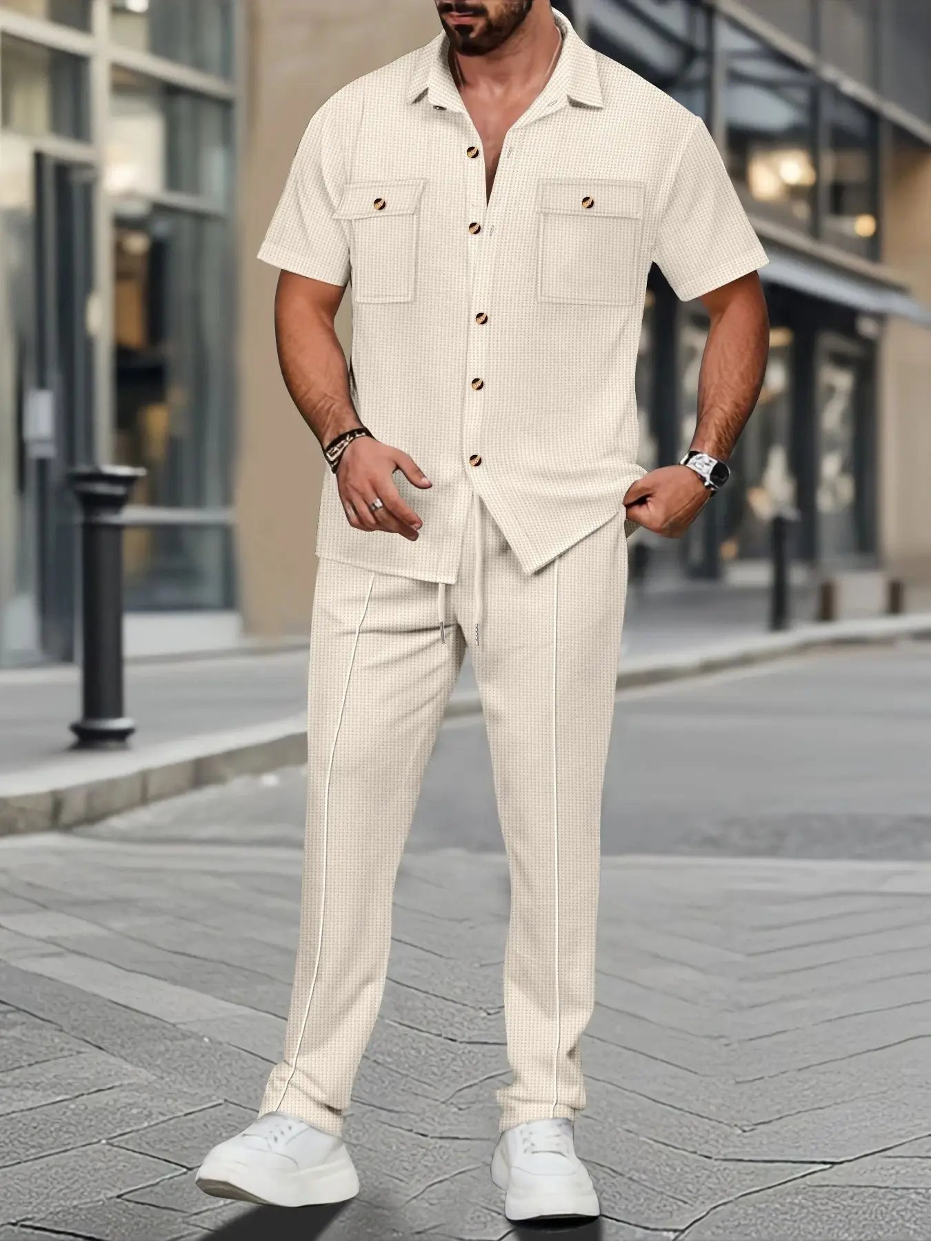 2026 Nieuwe collectie heren overhemd met knoopsluiting en lange broek, perfect voor dagelijks gebruik