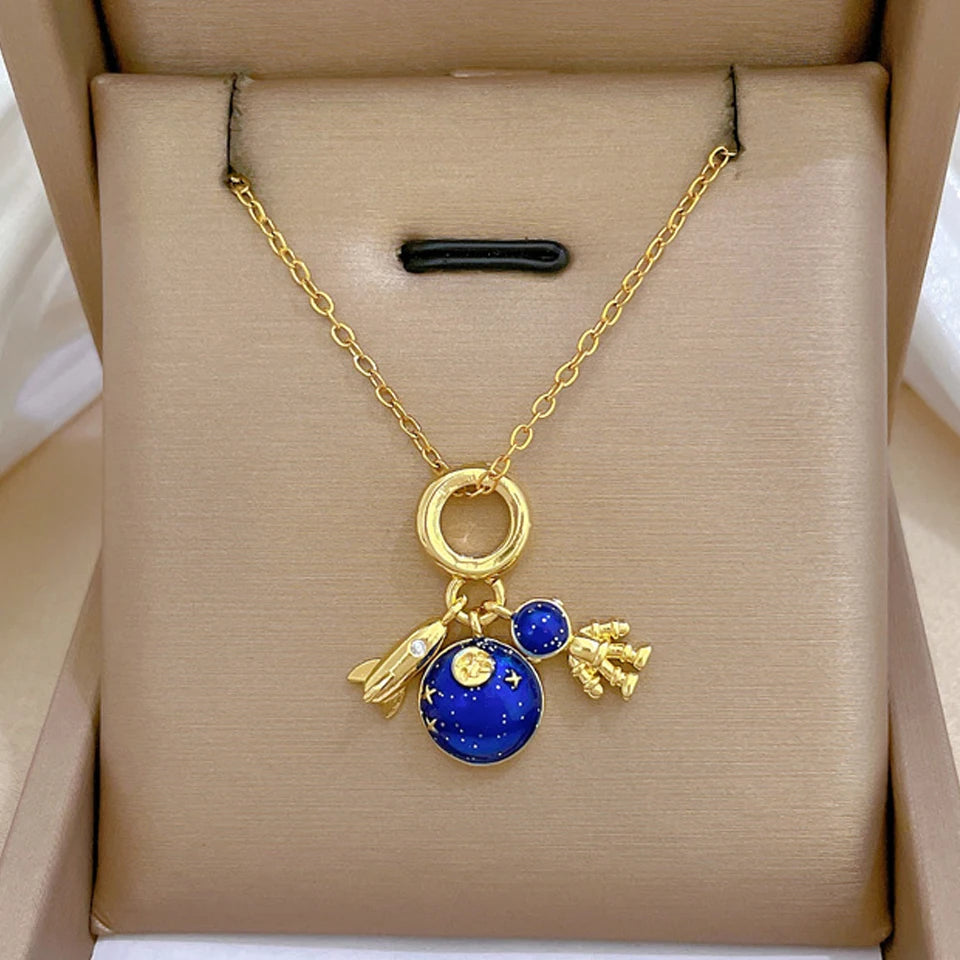 Ketting Goud Kleur Planeet Maan Astronaut Hanger Kettingen Sieraden Geschenken
