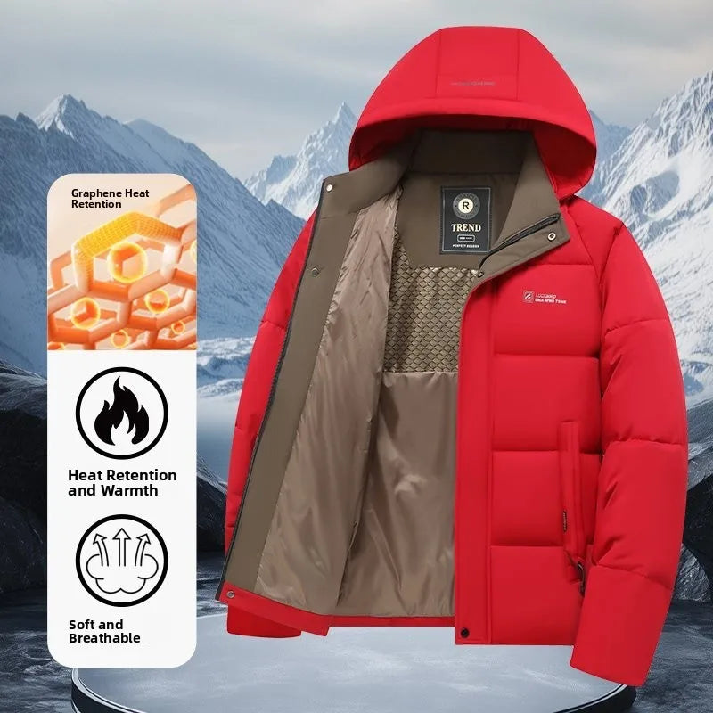 Heren winterjas, halflang, katoenen jas met afneembare capuchon, modieuze casual zakelijke stijl