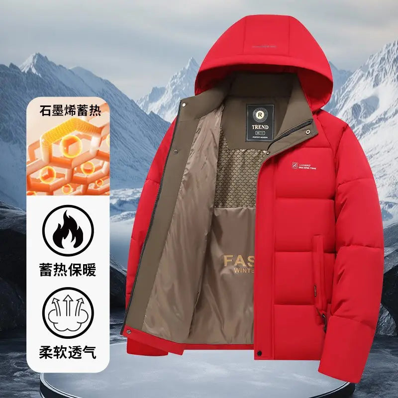 Heren winterjas, halflang, katoenen jas met afneembare capuchon, modieuze casual zakelijke stijl