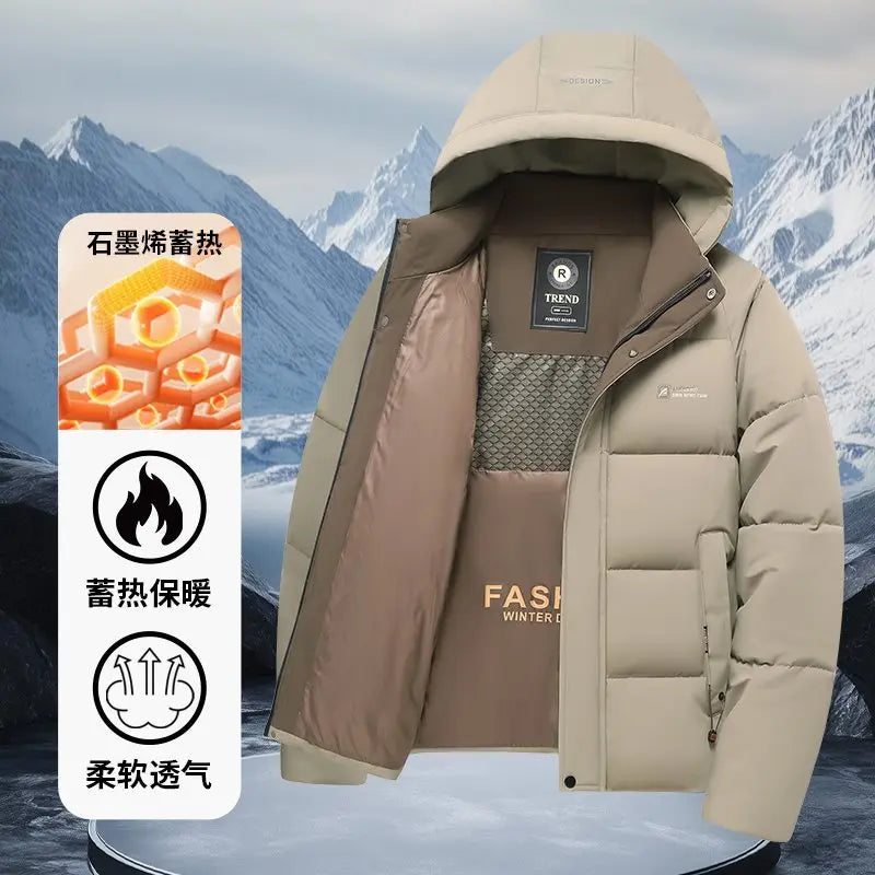 Heren winterjas, halflang, katoenen jas met afneembare capuchon, modieuze casual zakelijke stijl