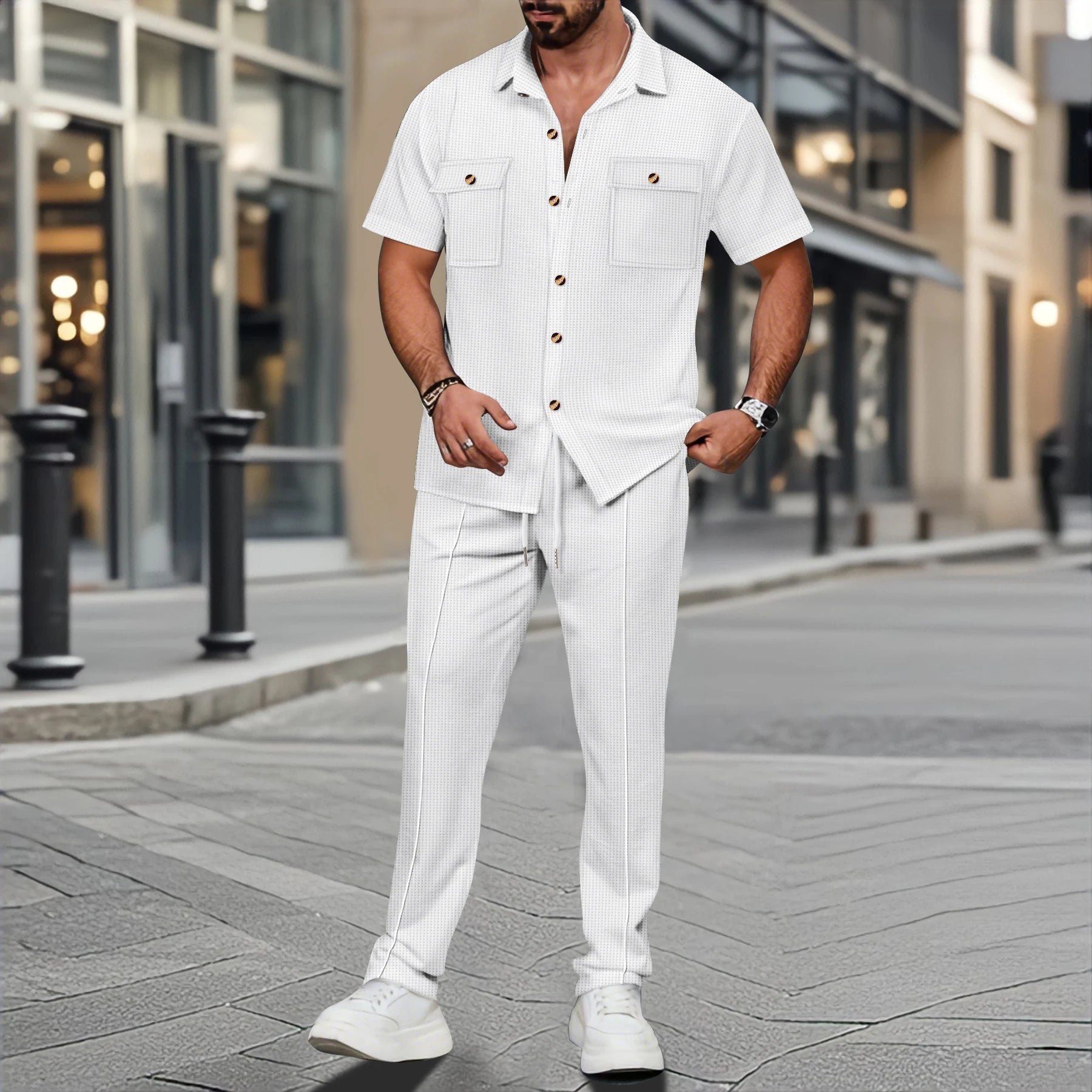 2026 Nieuwe collectie heren overhemd met knoopsluiting en lange broek, perfect voor dagelijks gebruik