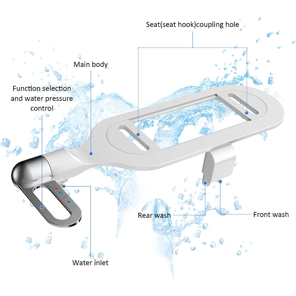 Bidet Toiletbril Nieuw Lichtgewicht Ultradun Niet-elektrisch Dubbele Spuitmond Verstelbare Waterdruk