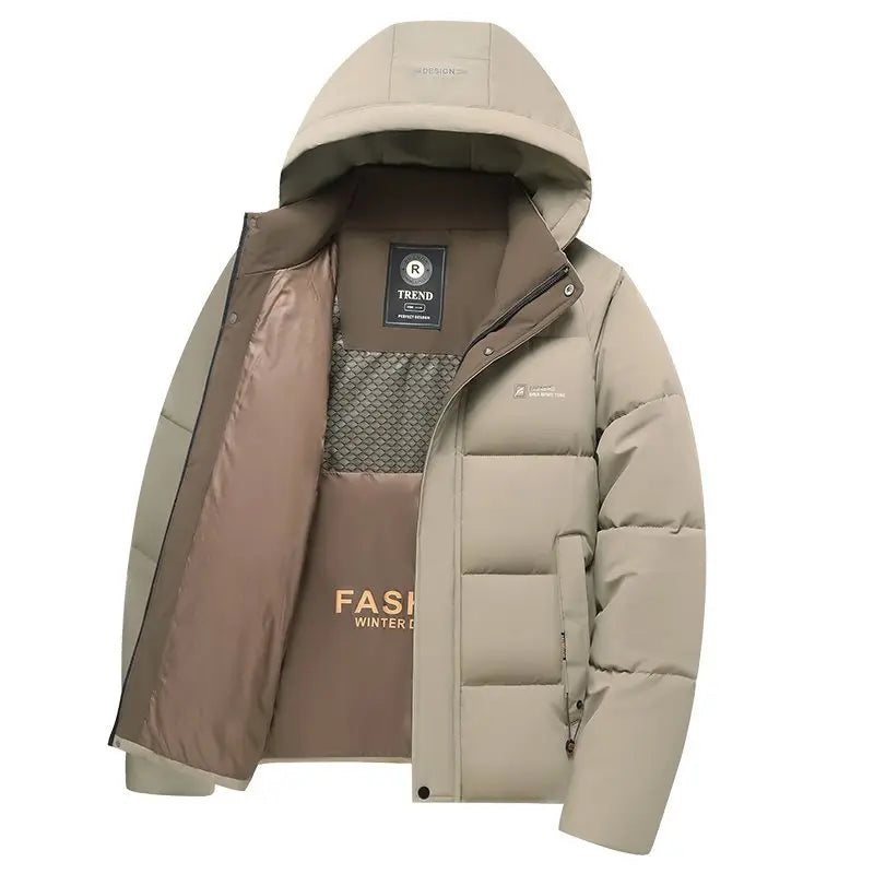 Heren winterjas, halflang, katoenen jas met afneembare capuchon, modieuze casual zakelijke stijl