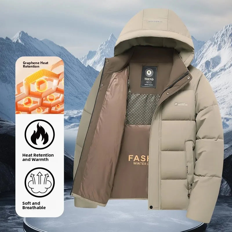 Heren winterjas, halflang, katoenen jas met afneembare capuchon, modieuze casual zakelijke stijl