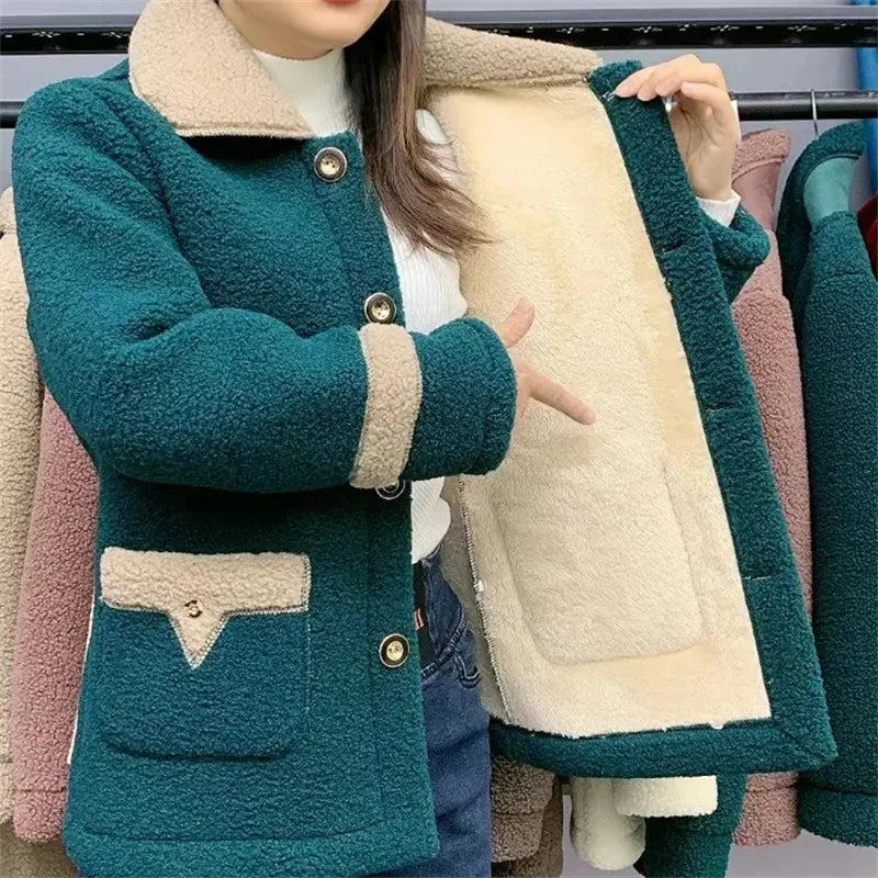 Dames Parka Nieuwe Lamswollen Jas met Fluweelgevoerde Moederbontjas