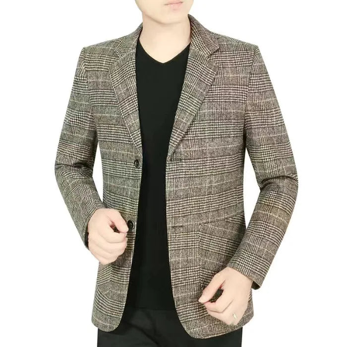 Heren verdikte fleece gevoerde slim fit casual pak jas