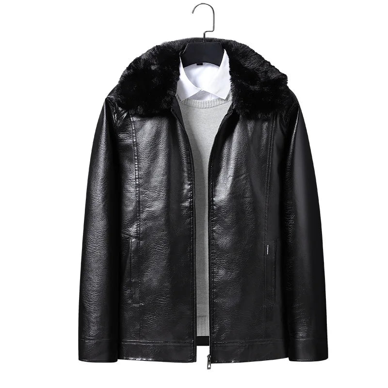 Verdikte fleece winter heren leren jas winddicht waterdicht  afneembaar kraag