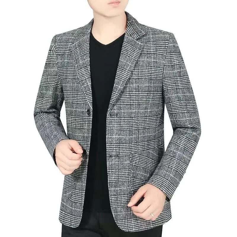 Heren verdikte fleece gevoerde slim fit casual pak jas