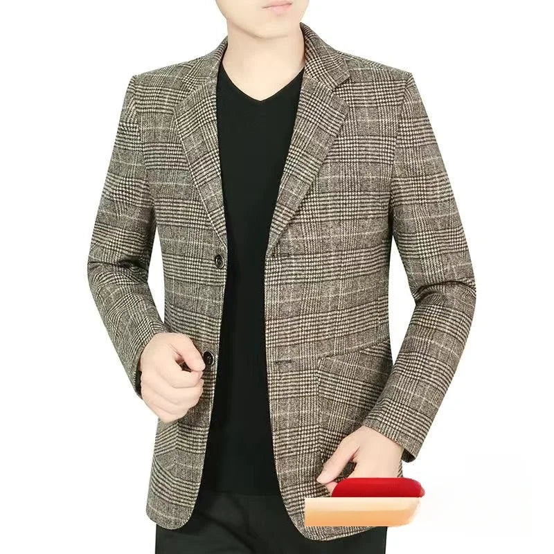 Heren verdikte fleece gevoerde slim fit casual pak jas