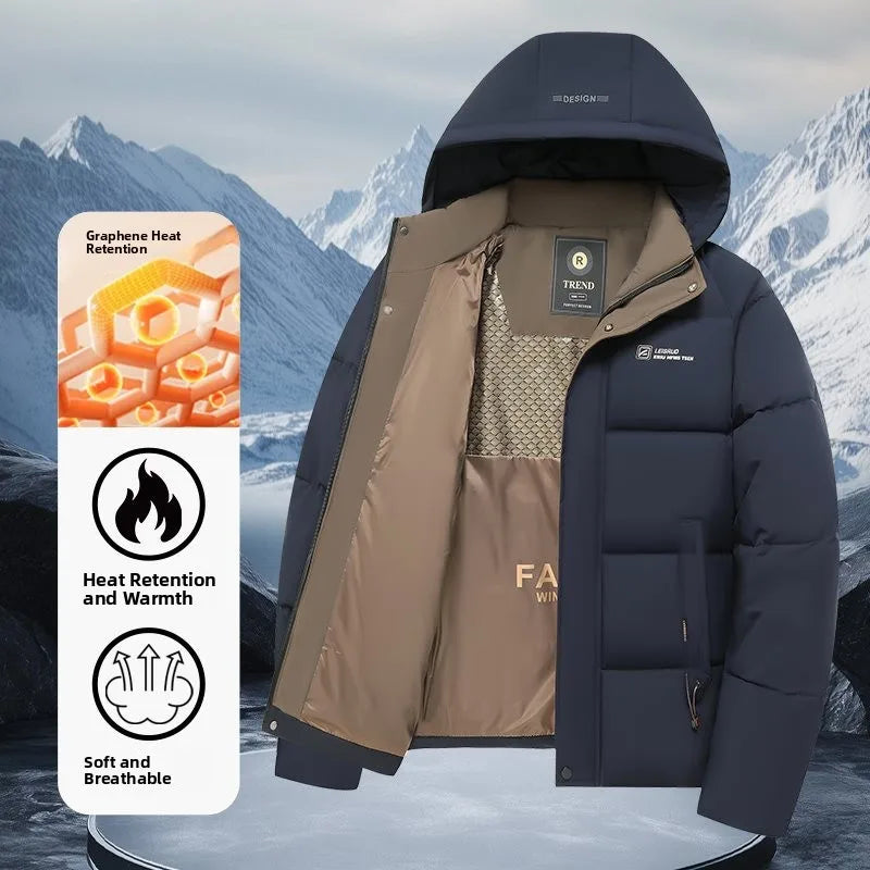 Heren winterjas, halflang, katoenen jas met afneembare capuchon, modieuze casual zakelijke stijl