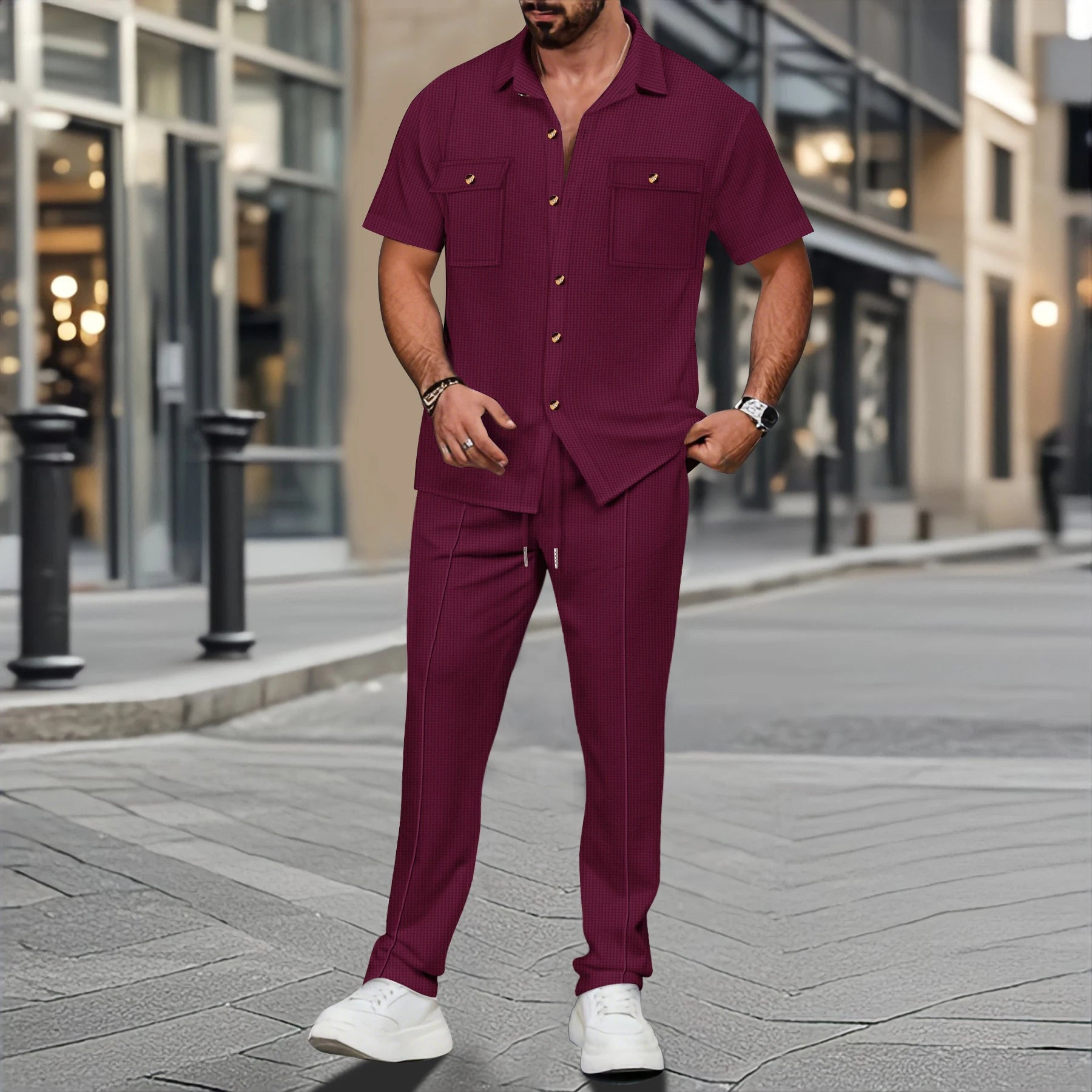 2026 Nieuwe collectie heren overhemd met knoopsluiting en lange broek, perfect voor dagelijks gebruik