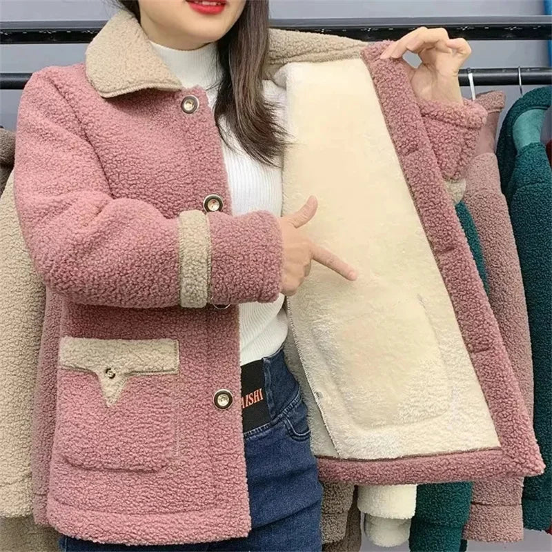 Dames Parka Nieuwe Lamswollen Jas met Fluweelgevoerde Moederbontjas