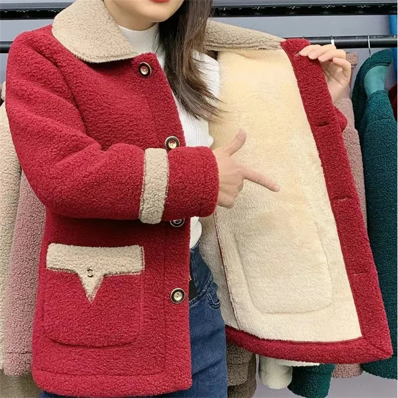 Dames Parka Nieuwe Lamswollen Jas met Fluweelgevoerde Moederbontjas