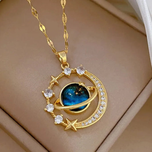 Ketting Goud Kleur Planeet Maan Astronaut Hanger Kettingen Sieraden Geschenken
