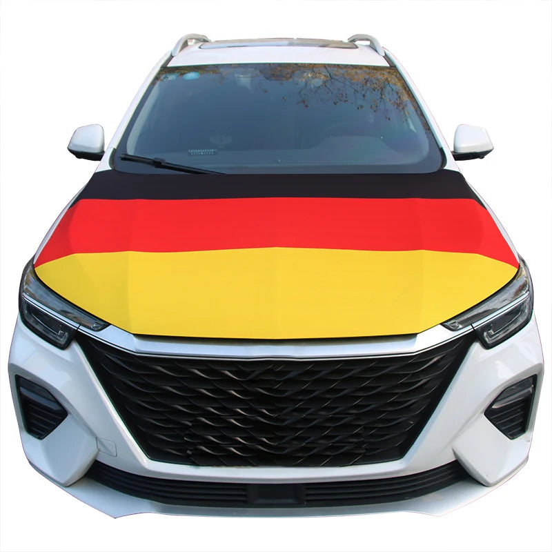 Nationale vlaggen voor auto-motorkapafdekking: België, Bosnië en Herzegovina, Polen, Duitsland, Rusland, Frankrijk (vlaggen voor decoratie).