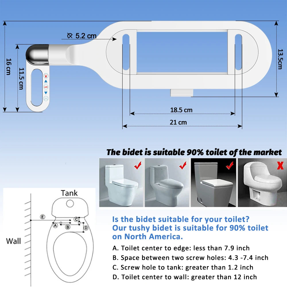 Bidet Toiletbril Nieuw Lichtgewicht Ultradun Niet-elektrisch Dubbele Spuitmond Verstelbare Waterdruk