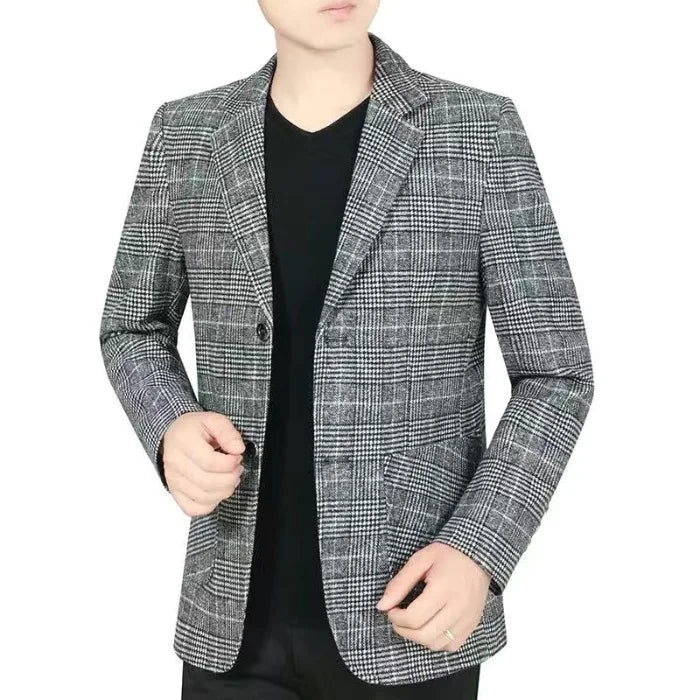 Heren verdikte fleece gevoerde slim fit casual pak jas