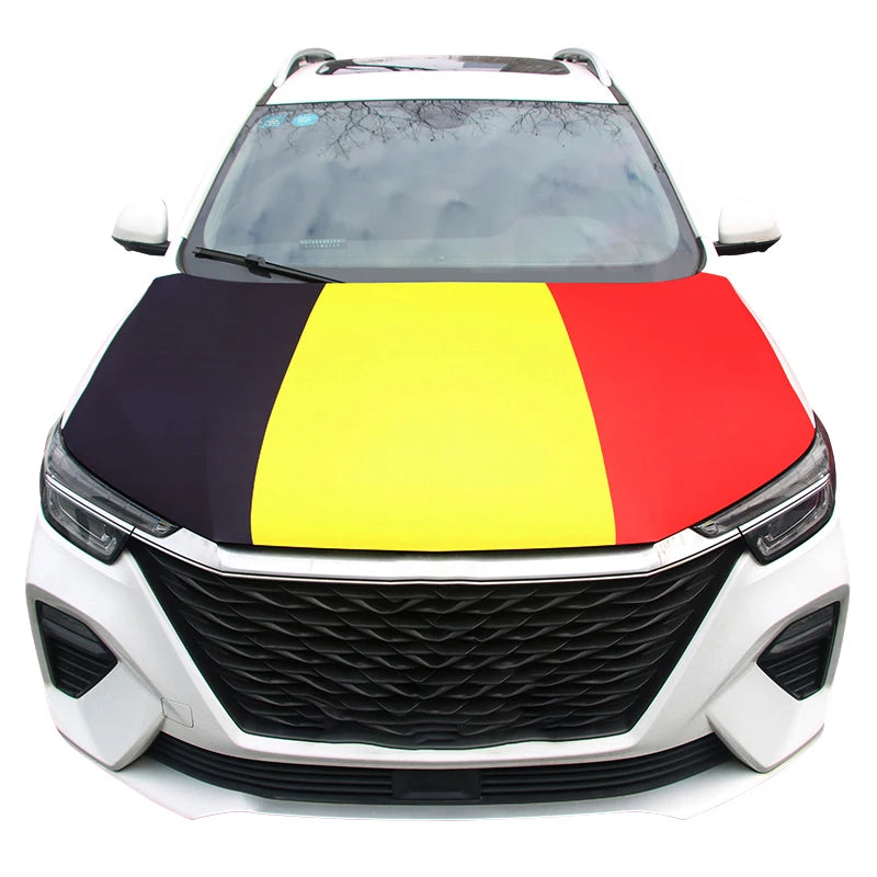 Nationale vlaggen voor auto-motorkapafdekking: België, Bosnië en Herzegovina, Polen, Duitsland, Rusland, Frankrijk (vlaggen voor decoratie).